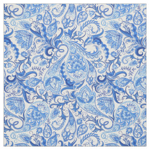 Tissu Joli Motif Floral Bleu Foncé Et Clair Paisley