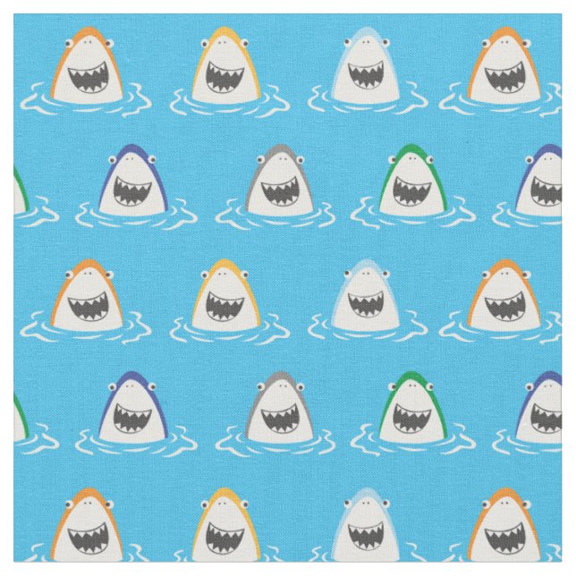 Tissu Joli requins marrants sur bleu aqua (Fermer)