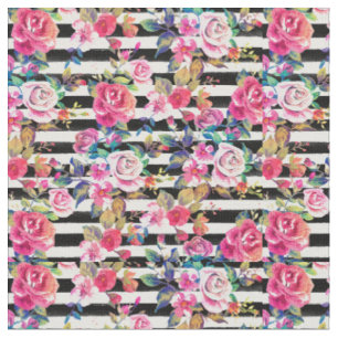 Tissu Joli ressort fleuri et rayures motif