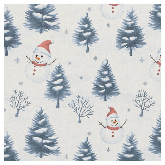 Tissu Joli Snowman Et Snowy Trees (Fermer)