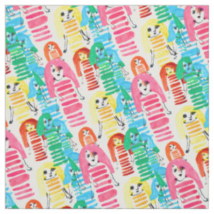 Tissu Jolie aquarelle filles art moderne funky