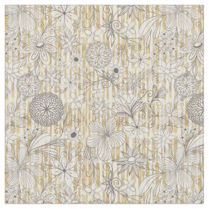 Tissu Jolie fille gris floral Doodles Gris Gris Or Strip