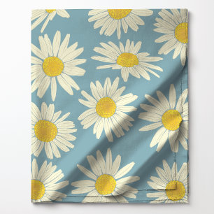 Tissu Jolie Fleur de Daisy Bleu Ciel et Blanc