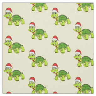 Tissu Jolie tortue en chapeau de Père Noël