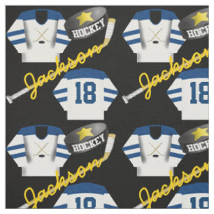Tissu Joueur de hockey Jersey Puck and Stick Nom du joue