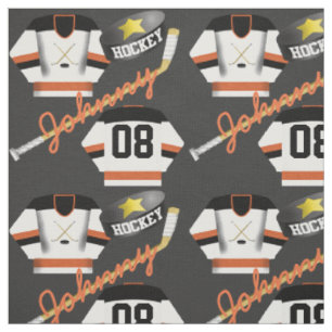 Tissu Joueur de hockey Jersey Puck and Stick Nom du joue