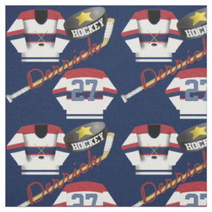 Tissu Joueur de hockey Jersey Puck and Stick Nom du joue