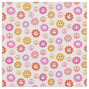 Tissu Joyeuses Fleurs souriantes motif avec des signes d