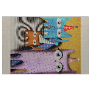Tissu Joyeux Anniversaire des chats Linen