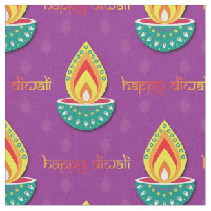 Tissu Joyeux Diwali sur le violet