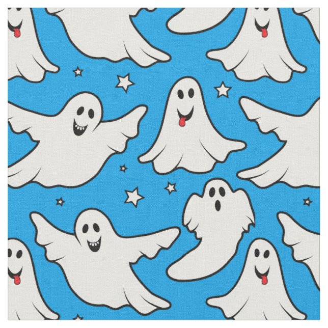 Tissu Joyeux Fantômes Motif d'Halloween en bleu (Fermer)