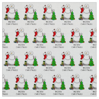 Tissu Joyeux Noël 2 arbre chaussette bonhomme de neige