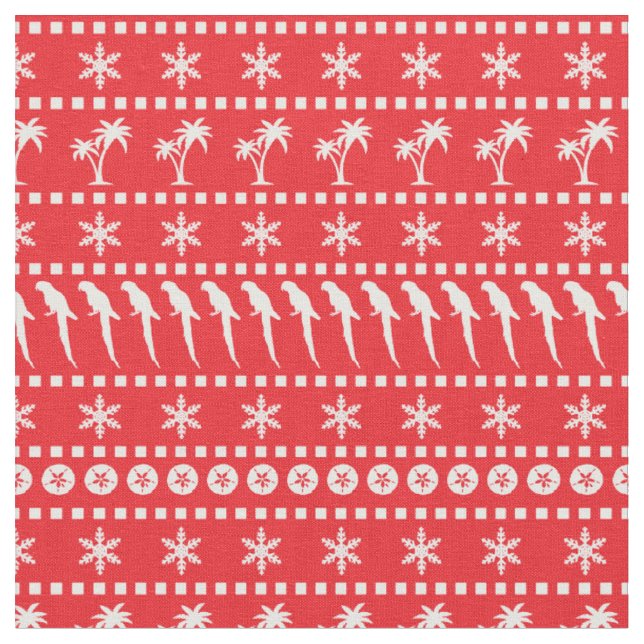 Tissu Jumper de Noël Motif de perroquets et palmiers (Fermer)