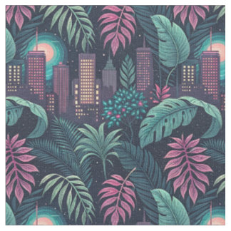 Tissu Jungle de la ville néon Futuriste Abstrait Motif u