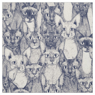 Tissu juste des chats sphynx bleu blanc