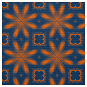 Tissu kaléidoscope floral Abstrait bleu foncé orange