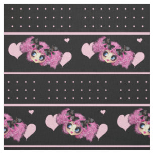 Tissu Kawaii Girl PinkP - Coeurs roses noires tendance
