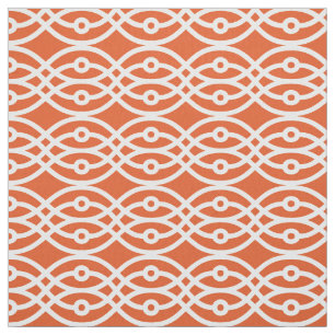 Tissu Kimono imprimé, corail orange et blanc