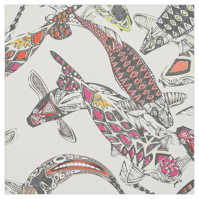 Tissu koi chanceux blanc (Échantillon)