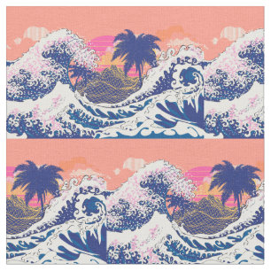 Tissu La grande vague des kanagawa et des palmiers