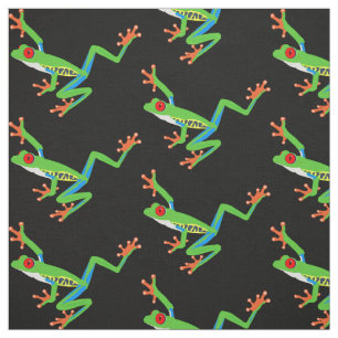 Tissu La grenouille des yeux rouges sur le noir
