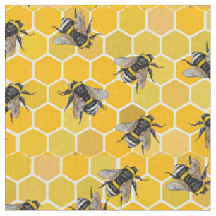 Tissu La ruche des abeilles. Le miel jaune bourdonne d'i