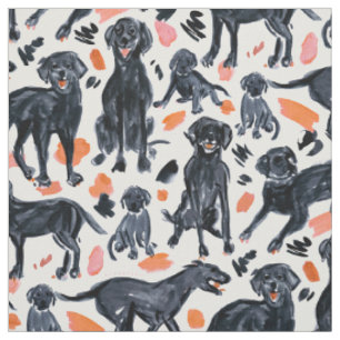 Tissu LABRADOR NOIR RÉCUPÉRATION Aquarelle chien peint