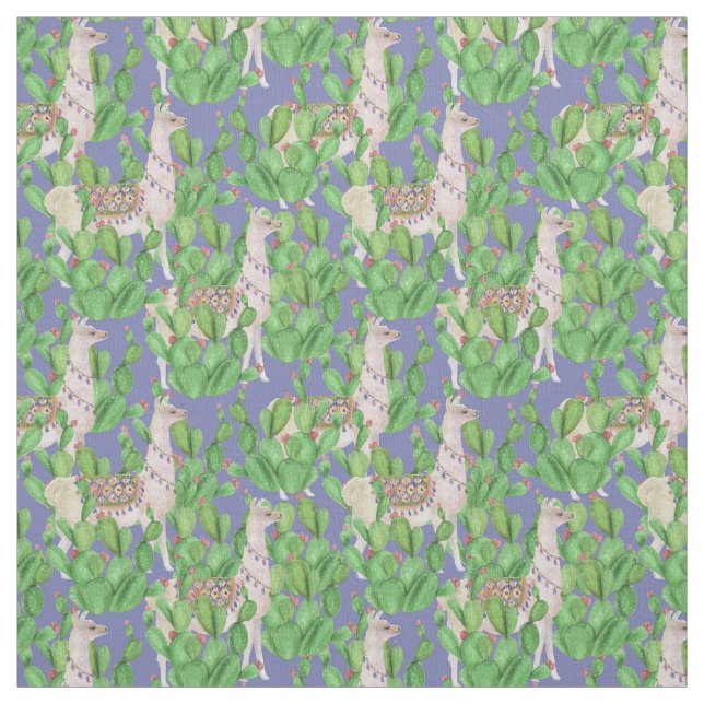 Tissu Lama d'aquarelle et motif de Catus (Échantillon)