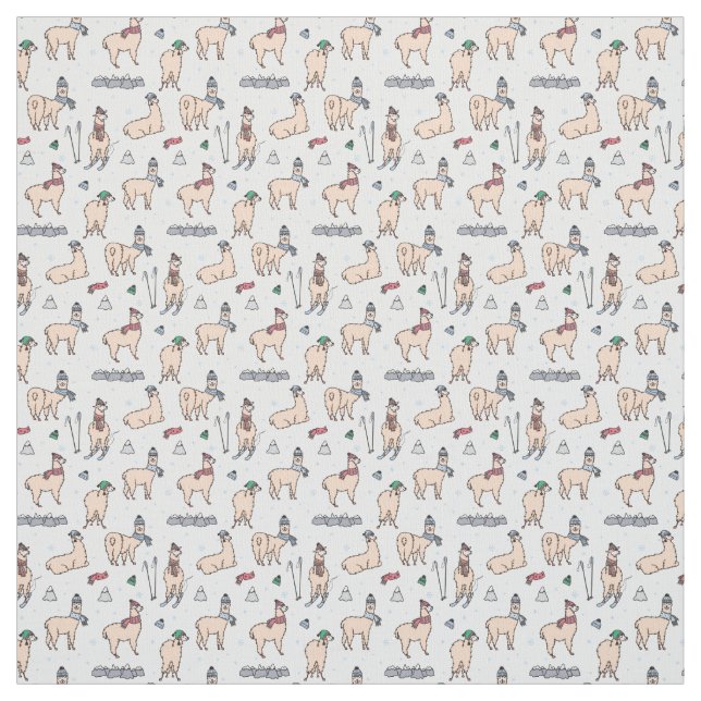 Tissu Lamas dans le motif de ski de casquettes et (Échantillon)