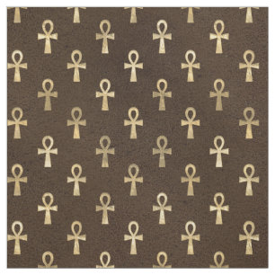 Tissu L'Ankh égyptien en or sur l'Brown noir