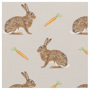 Tissu Lapins de Pâques de printemps et carottes sur fond