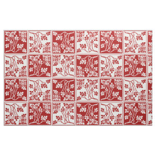 Tissu Le blanc rouge de fleur sauvage a couvert de