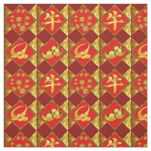 Tissu Le Joyeux Nouvel An chinois du Motif Ox