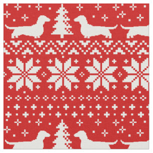 Tissu Le teckel silhouette le motif de Noël