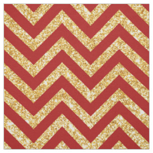 Tissu Le zigzag rouge de scintillement d'or barre le