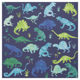 Tissu Les enfants Aquarelle Dinosaur Silhouette Motif Bl