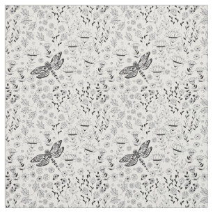 Tissu libellule et fleurs