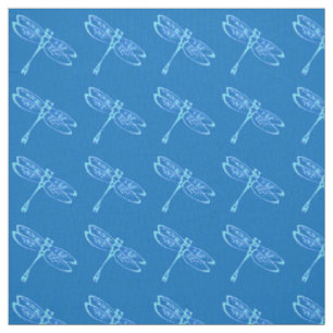 Tissu libellules, bleu pâle sur bleu denim