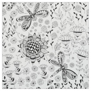 Tissu libellules et fleurs