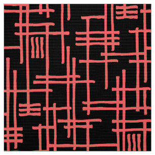 Tissu Lignes Abstraites 120923 - Rose tropicale sur noir