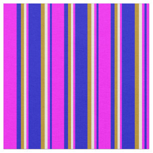 Tissu Lignes bleu, Fuchsia, beige et or foncé