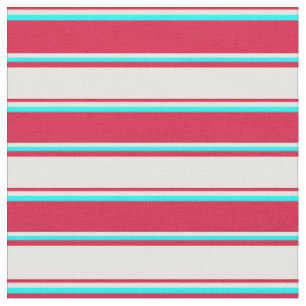 Tissu Lignes couleur Crimson, Crème à la Menthe et Cyan
