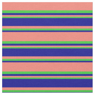 Tissu Lignes couleur saumon, bleu foncé et vert citron
