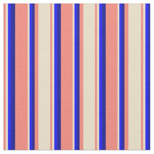 Tissu Lignes de couleur saumon, Tan, Bleu et Bleu foncé