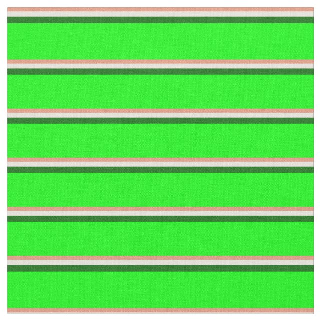 Tissu Lignes Saumon foncées, Beige, Vert foncé & Lime (Fermer)
