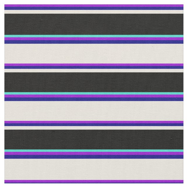 Tissu Lignes violet foncé, Bleu, Beige, Noir & Turquoise (Fermer)
