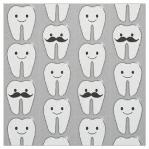 Tissu Lil Mustache Tooth on Grey