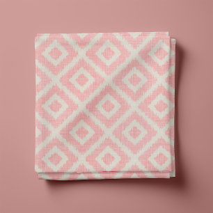 Tissu Lin rustique Diamants beige et rose Ikat