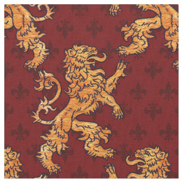 Tissu Lion médiéval Red Fleur de Lis d'or (Fermer)