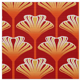 Tissu Lis d'art déco, orange de mandarine et or